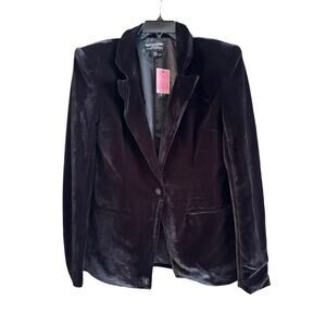 NWT Pretty Little Thing Naomi Campbell Black Velvet Blazer Jacket Size 10